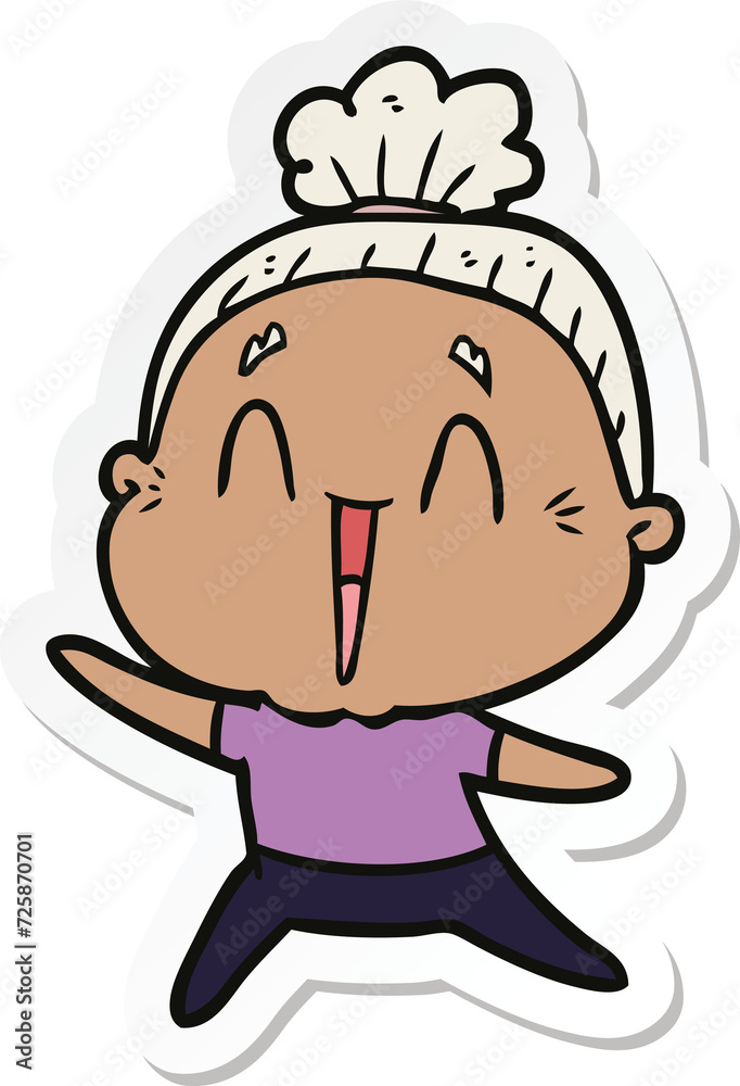 sticker of a cartoon happy old lady