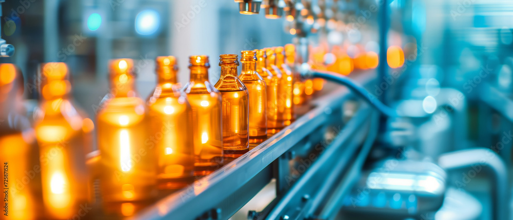 Precision and Efficiency in Modern Manufacturing: Automated Bottling Line Capturing the Industrial Beauty