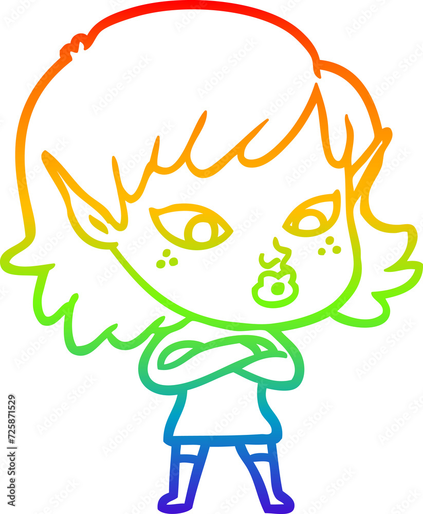 rainbow gradient line drawing pretty cartoon elf girl rainbow gradient line drawing pretty cartoon elf girl
