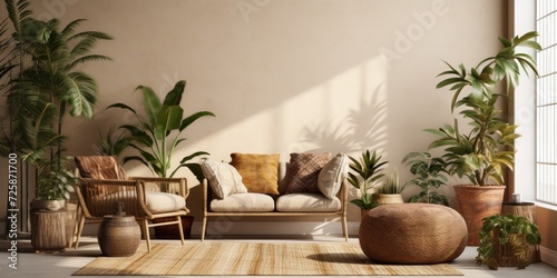 Boho Room with House Plants Mockup