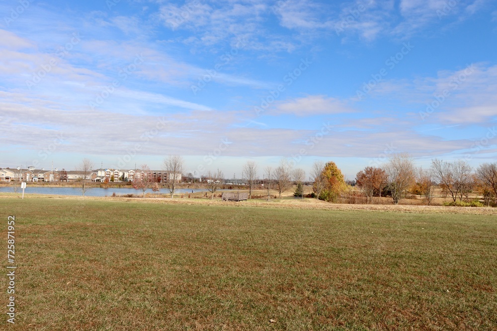 The lake in the countryside on a sunny fall day.