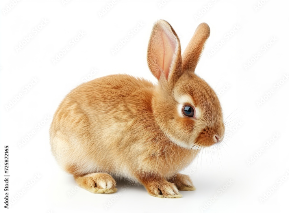 Close-up of a cute brown rabbit with large ears and bright eyes on a white background. Close-up of a cute brown rabbit with large ears and bright eyes on a white background.