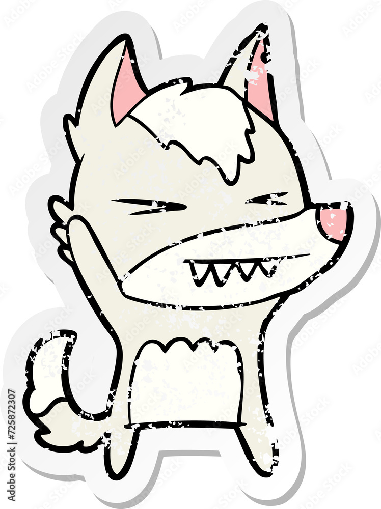 distressed sticker of a angry wolf cartoon distressed sticker of a angry wolf cartoon