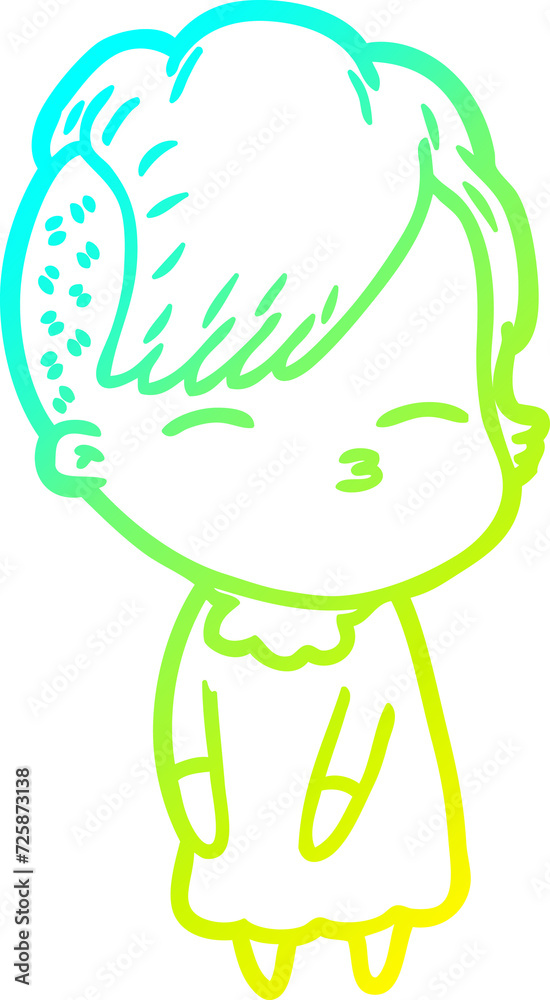cold gradient line drawing cartoon squinting girl