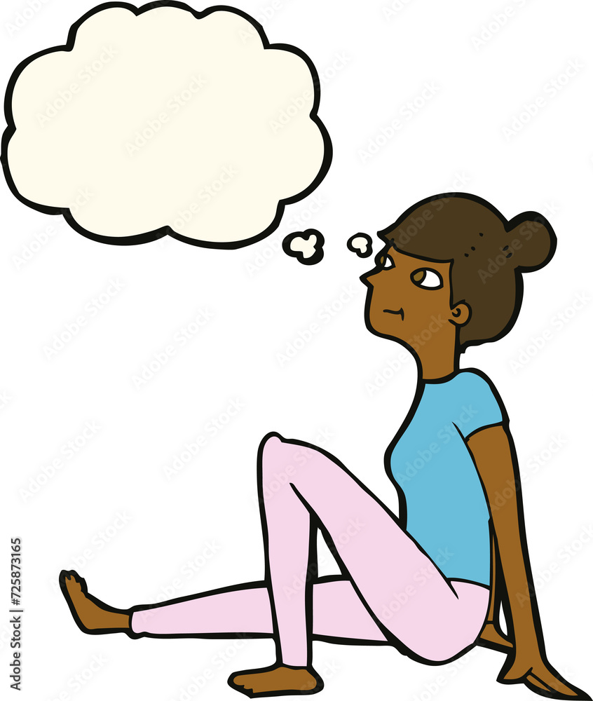 cartoon woman sitting with thought bubble cartoon woman sitting with thought bubble