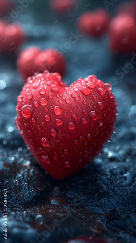 Red heart shaped confetti. AI generated art illustration.