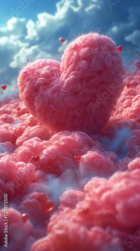 Red heart shaped confetti. AI generated art illustration.