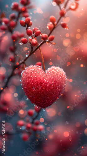 Red heart shaped confetti. AI generated art illustration.