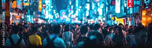 Asian People Crowd At Night Setting Generative AI