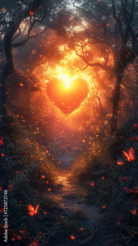 Red heart shaped confetti. AI generated art illustration.