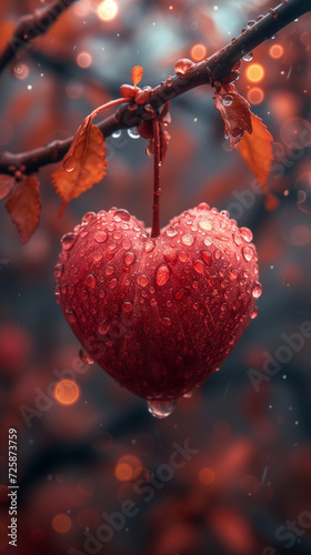 Red heart shaped confetti. AI generated art illustration.