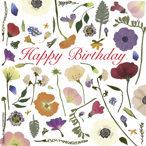 Birthday card.Floral pattern, herbarium.