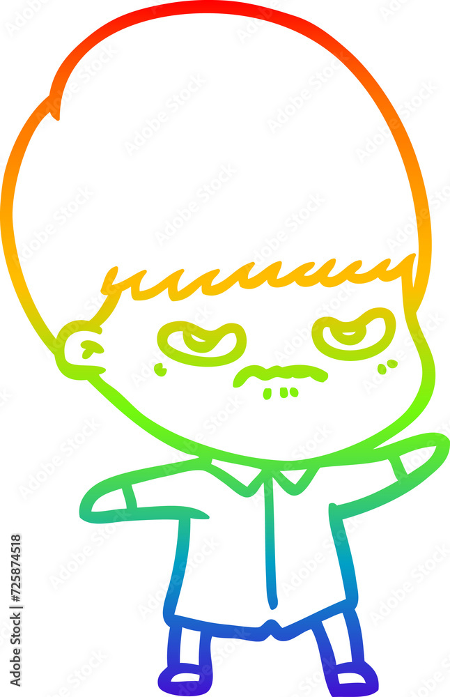 Fototapeta premium rainbow gradient line drawing annoyed cartoon boy