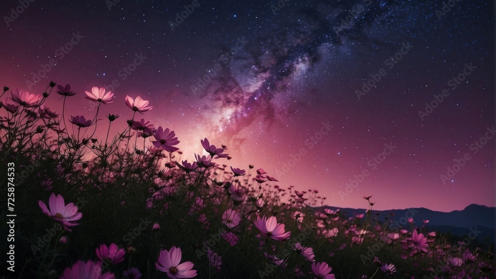 Cosmos Banner with Pink and Purple Night Sky. generative, ai. Cosmos Banner with Pink and Purple Night Sky. generative, ai.