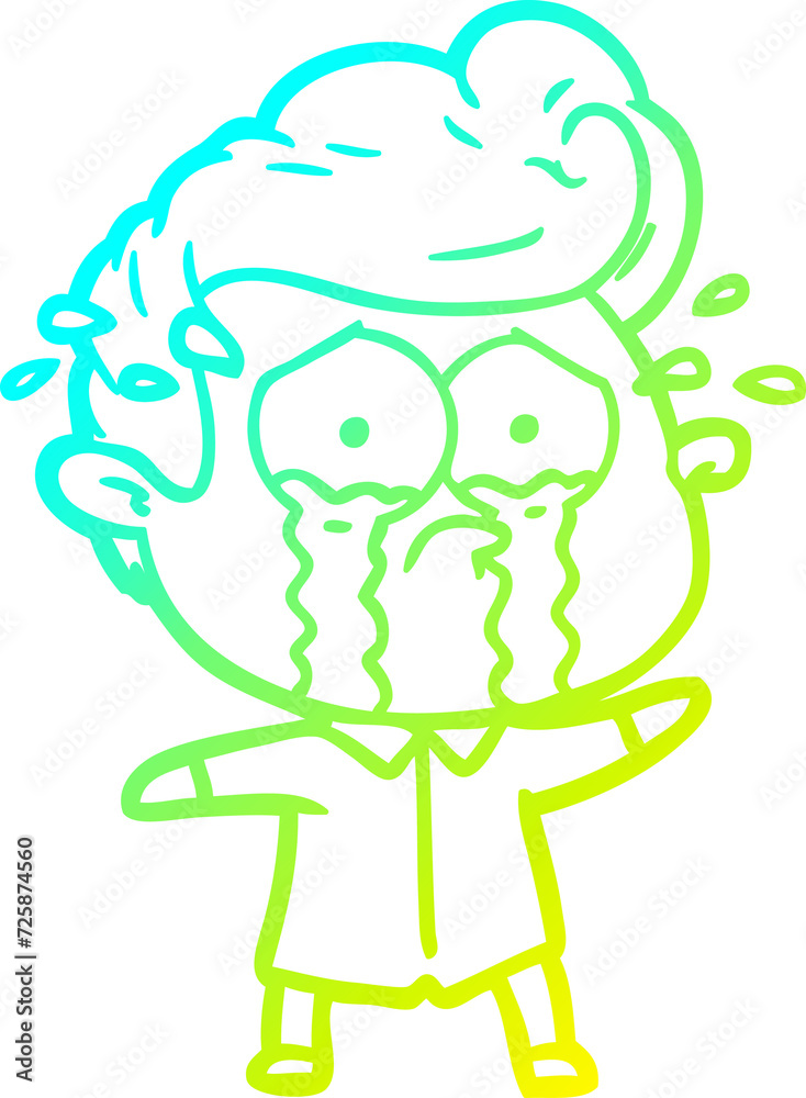 cold gradient line drawing cartoon crying man