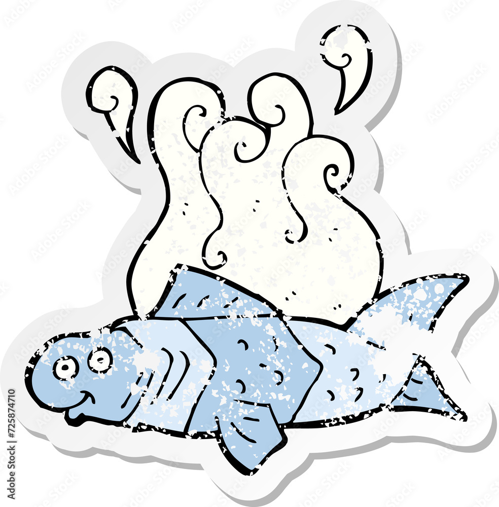 retro distressed sticker of a cartoon funny fish retro distressed sticker of a cartoon funny fish