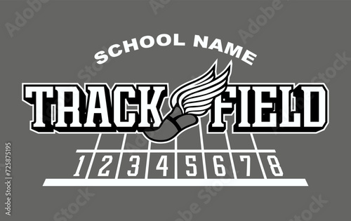 track and field team design with winged foot for school, college or league sports