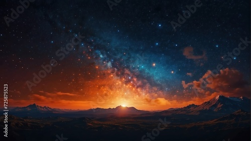 Cosmos Banner. Sci-Fi Night Sky Panorama with Orange and Blue Colors.  generative, ai. © Oleks Stock