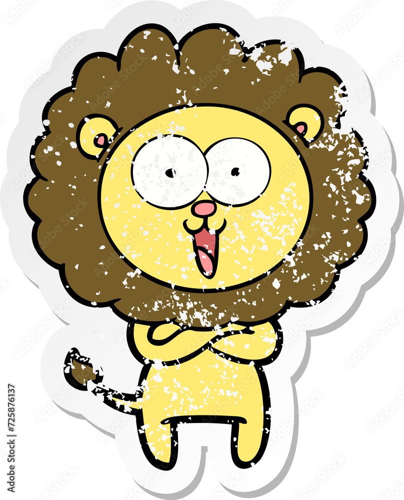 distressed sticker of a happy cartoon lion distressed sticker of a happy cartoon lion