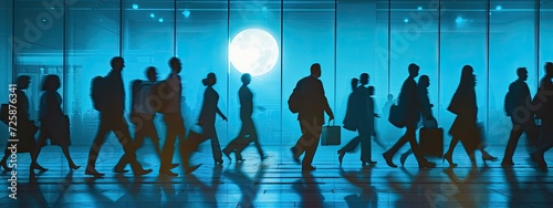 Commuters Leaving Work At Night Setting Generative AI