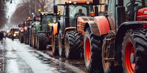 Farmers blocked traffic with tractors during a protest against low prices for products photo