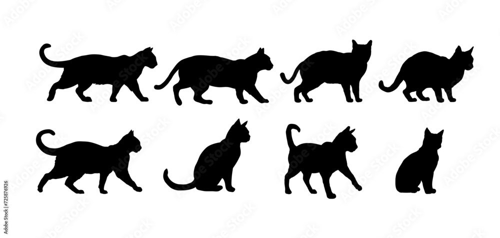  Set of cat silhouette - vector illustration