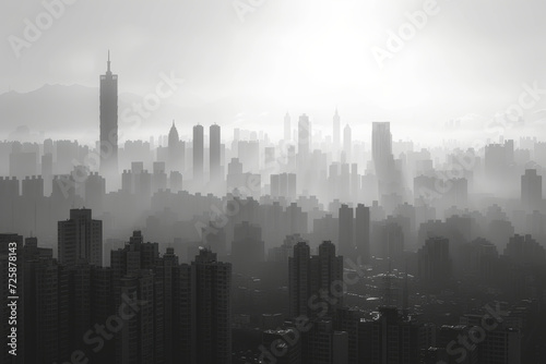 A city skyline captured in varying shades of gray  emphasizing the urban architecture and creating a mood of metropolitan sophistication. Concept of monochromatic cityscapes. Generative Ai.