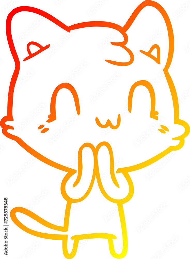 Fototapeta premium warm gradient line drawing cartoon happy cat