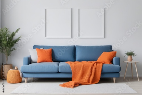 Interior of living room with blue sofa © AIgen