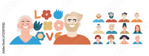 Valentine: Spectrum of Love - modern flat vector concept illustration of a vibrant array of individual portraits celebrating love's diverse expressions. Metaphor for the universal language of love