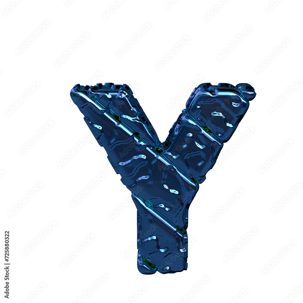 Blue symbol made from rough diagonal blocks. view from above. letter y Blue symbol made from rough diagonal blocks. view from above. letter y