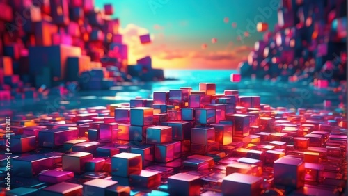 illustration of abstract background with colorful glowing cubes.  generative  ai.