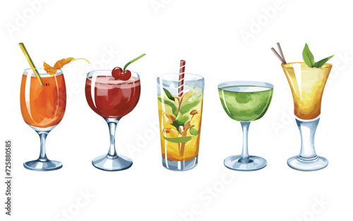 Set of watercolor cocktails illustration