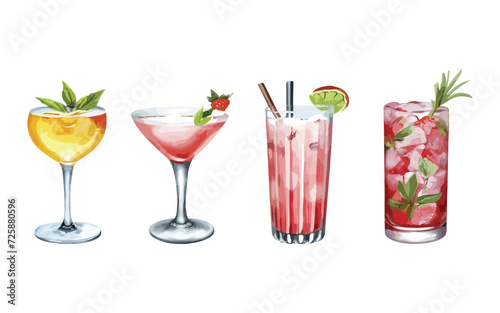 Set of watercolor cocktails illustration