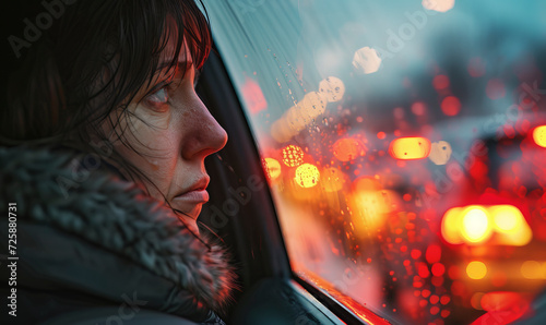 Frustrierte Person im Auto gegen den Verkehrsstau photo