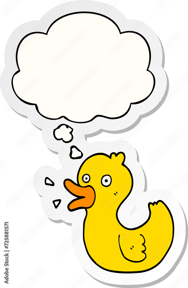 cartoon quacking duck and thought bubble as a printed sticker cartoon quacking duck and thought bubble as a printed sticker