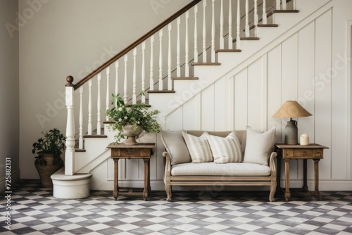 country style in the design of a modern elegant hallway of a large country house © Jam