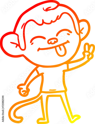 Photography warm gradient line drawing funny cartoon monkey making peace sign