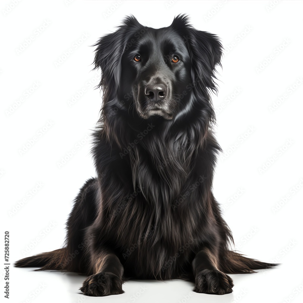 a black dog isolated with long hair, studio light , isolated on white background