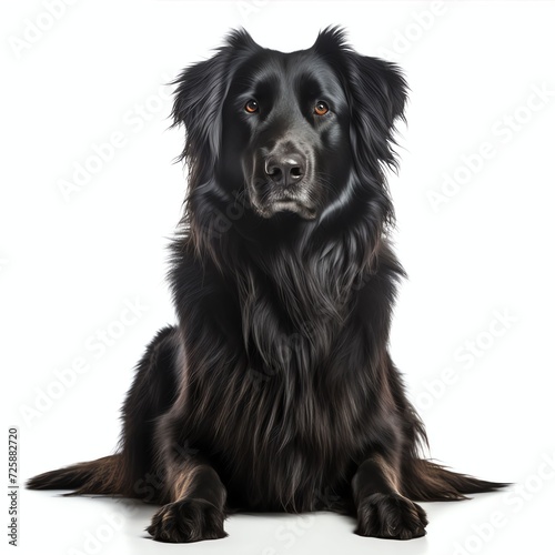 Obraz na płótnie a black dog isolated with long hair, studio light , isolated on white background w salonie
