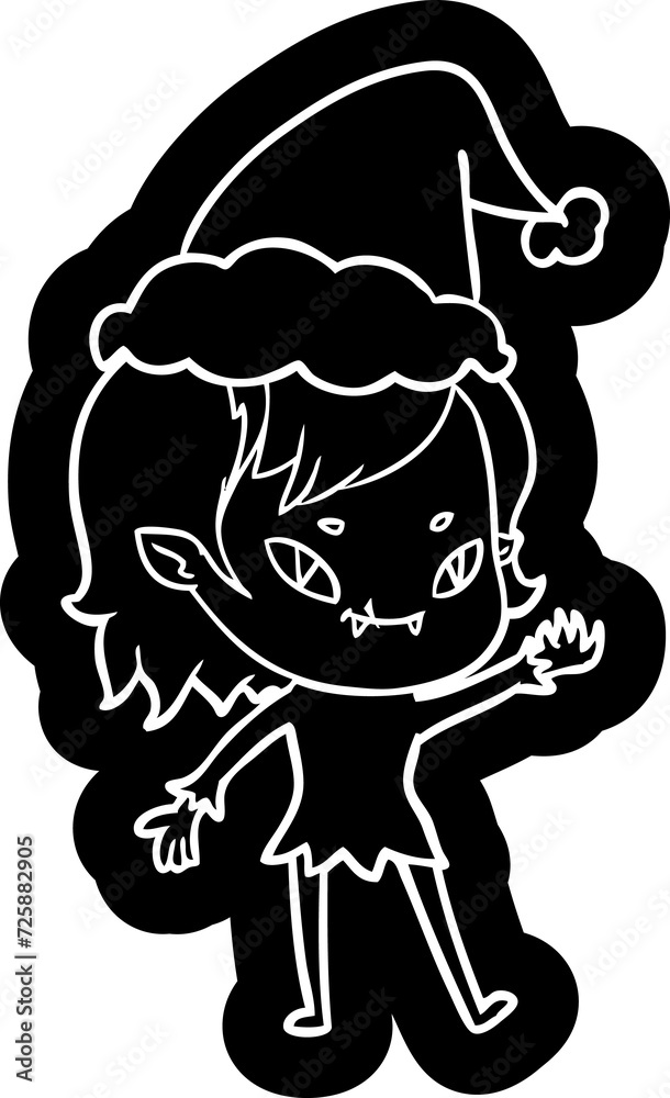 cartoon icon of a friendly vampire girl wearing santa hat