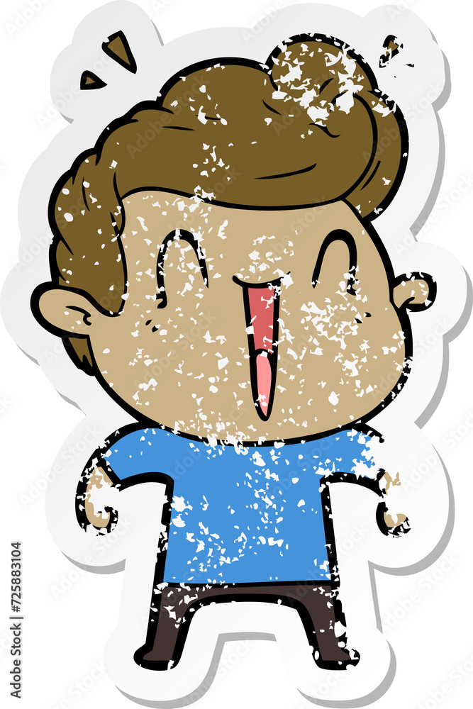 distressed sticker of a excited man cartoon distressed sticker of a excited man cartoon