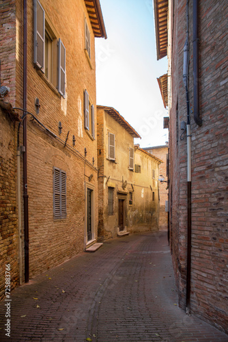 Alleys of the city of Urbino, Marche, Italy. It was an important town of the Italian Renaissance. The streets are empty and no one is there.
