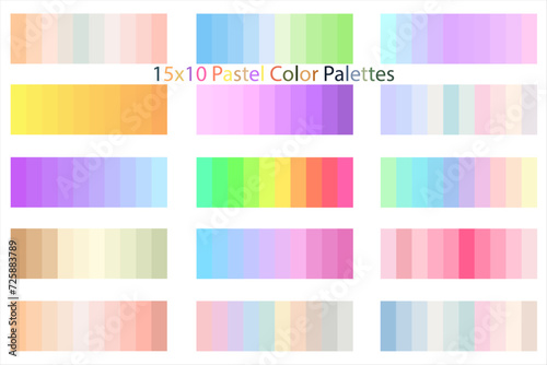 Pastel Color Palettes 15x10 Packs, Discover 15 Sets of Vibrant Vector Color Palettes - 10 Unique Colors Each for Stylish Designs: Light, Vintage, Retro Inspirations, New, Trending, Floral, Flower