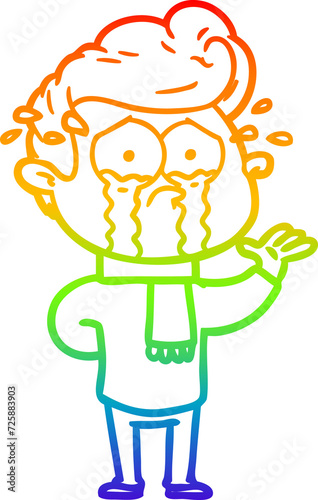 rainbow gradient line drawing cartoon crying man