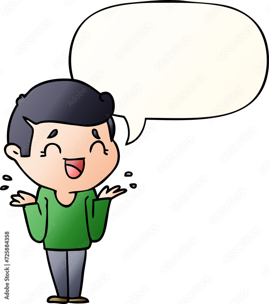 cartoon laughing confused man and speech bubble in smooth gradient style