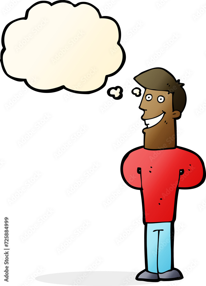 Fototapeta premium cartoon grinning man with thought bubble