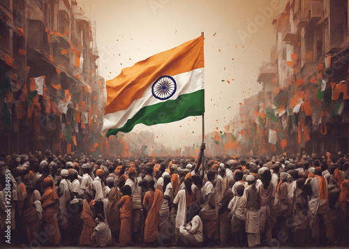 India Flag, Independence day, republic day and 15th August splash background illustration. Generative AI