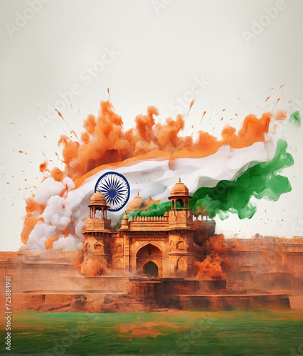India Flag, Independence day, republic day and 15th August splash background illustration. Generative AI