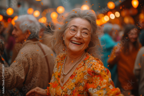 An image of a group of seniors engaged in a lively dance, showcasing the vibrancy and joy of social activities in later years. Concept of active and joyful aging. Generative Ai.